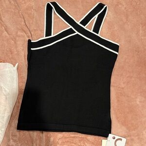 Commense Black and White Cross-Strap Camisole